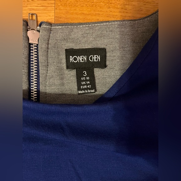 Dress Israel Designer Ronen Chen Gray Blue Long Sleeve Pencil Zip Dress‎ Size 10 - Picture 7 of 11